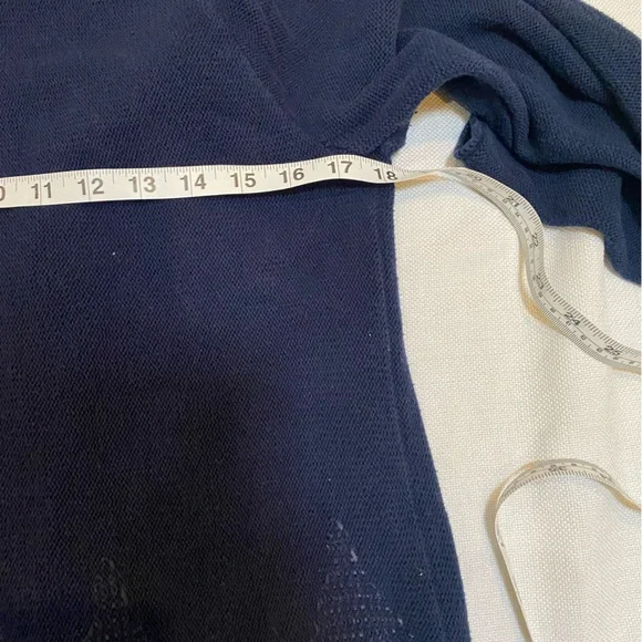 Lilly Pulitzer Tatum Cardigan Sweater XL Navy Fringe Trim Hem Open Front Long - Picture 11 of 11